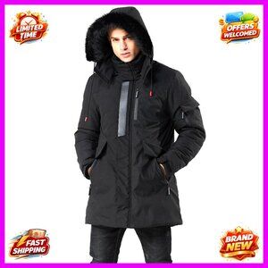 Men's Long Puffer Jacket Water Resistant Ski Parka with Removable Hood